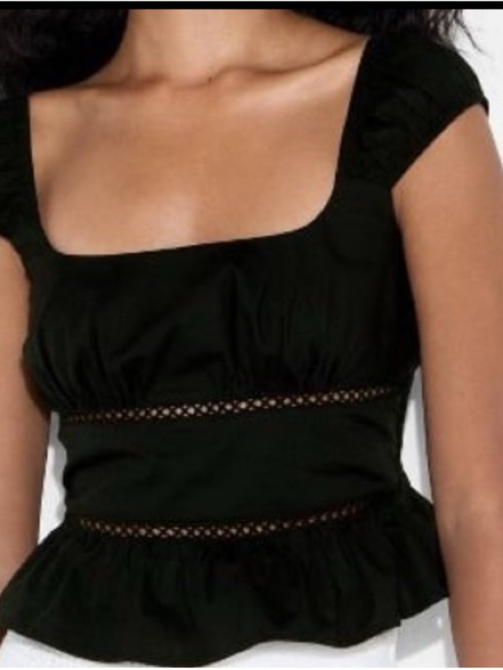 Black Sleeveless Ruffled Waist Tank Top